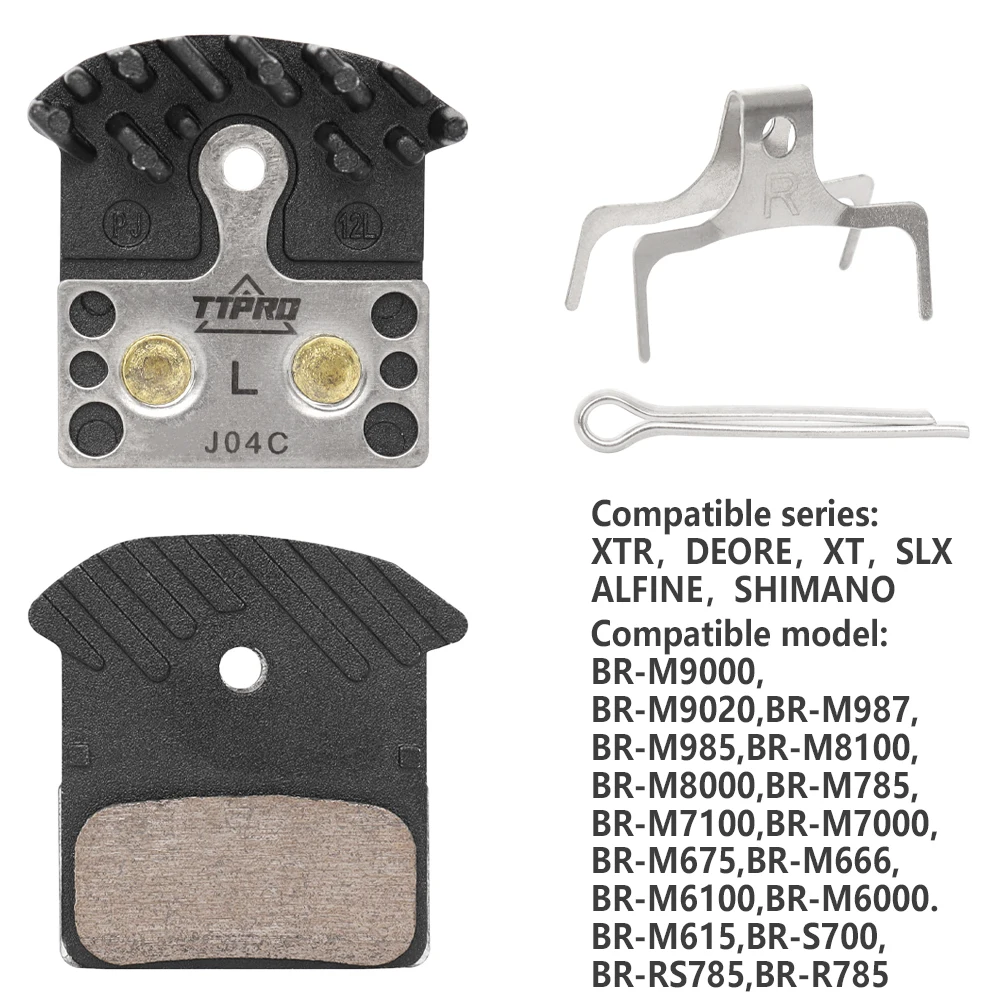 TTPRO SP-J04C Disc Brake Pads Metal with Fin MTB Road Bike J04C for DEORE SLX XT M6100 M7100 M8100 M8000 M9000 Bicycle Parts