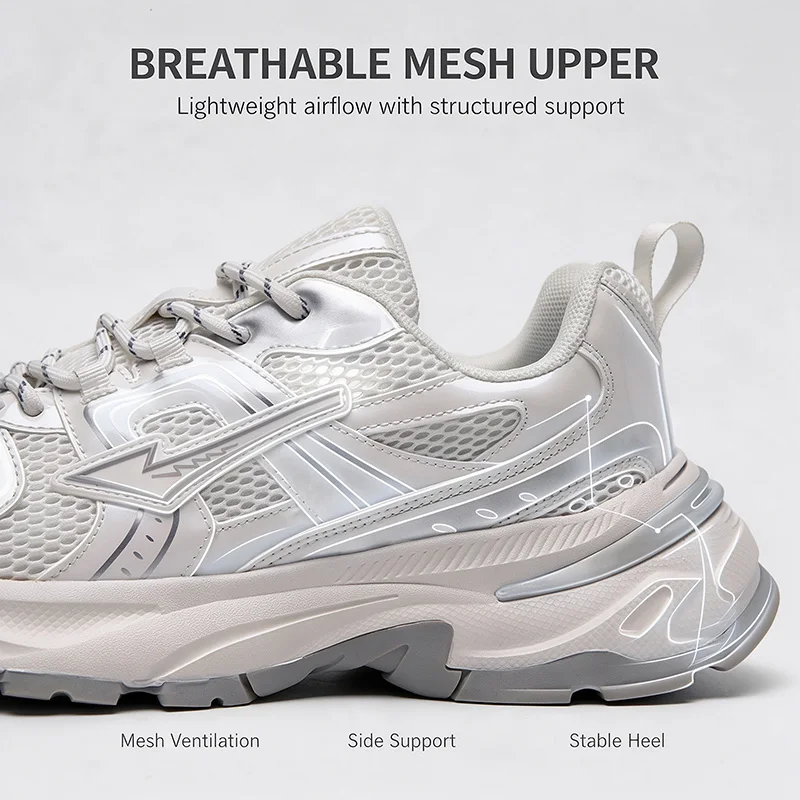 Men Women Retro Running Shoes Breathable Mesh Chunky Sneakers Non-Slip Thick Cushion Sole Fashion for Travel Outdoor Workout view 4