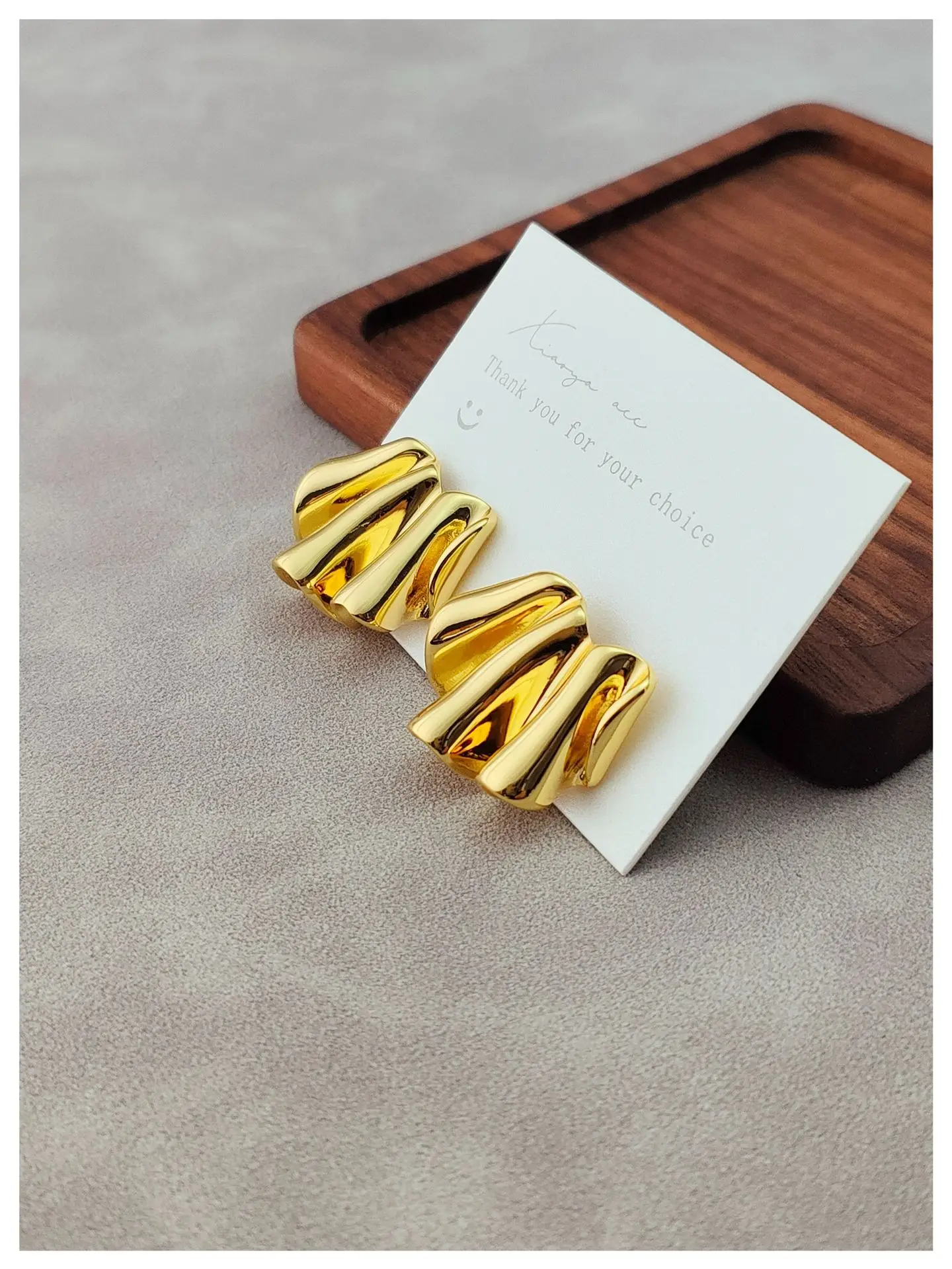 Brass With 18K Rugged Fans Shape Stud Earrings Women Jewelry Punk Party T Show Gown Runway Korean Japan INS