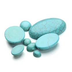 10pcs/lot Blue Turquoises Natural Stone Beads Cabochon Flat Back Oval Cabochons Cameo For Jewelry Making DIY Ring Accessories