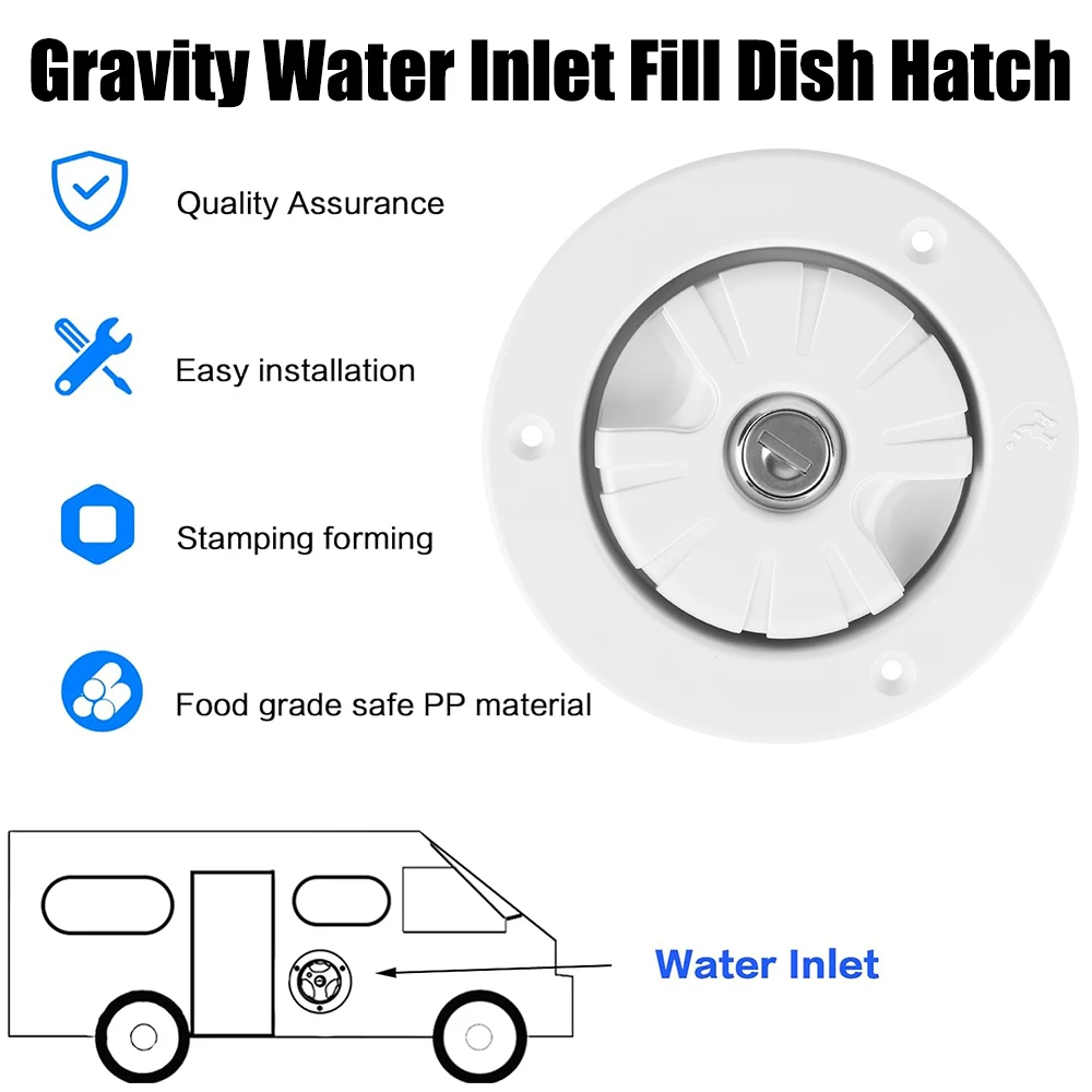 RV Gravity Water Inlet With Lock Fill Hatch Intake Filter Lockable 80mm Inlet Adapter Camper Trailer Caravan Boat Accessories