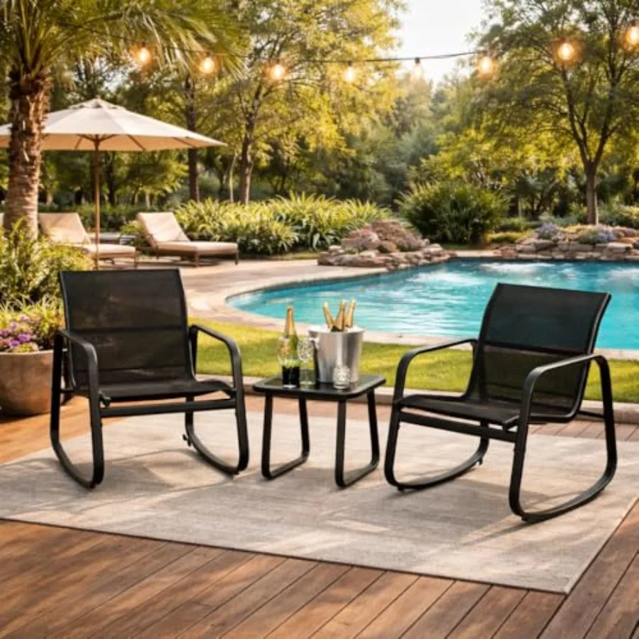 

Space Saving 3-Piece Patio Bistro Set with Textilene Mesh Seats Rust-Resistant Metal Frame Outdoor Garden Lawn Yard Balcony Fur