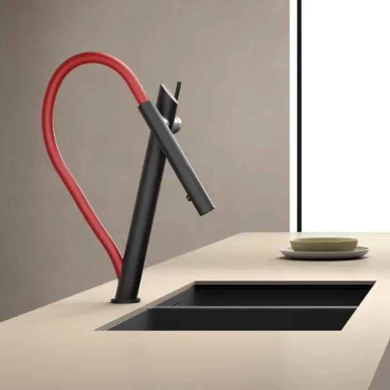 

Light luxury all-copper magnetic suction black and red pulling kitchen faucet vegetable basin sink sink universal rotating fauce