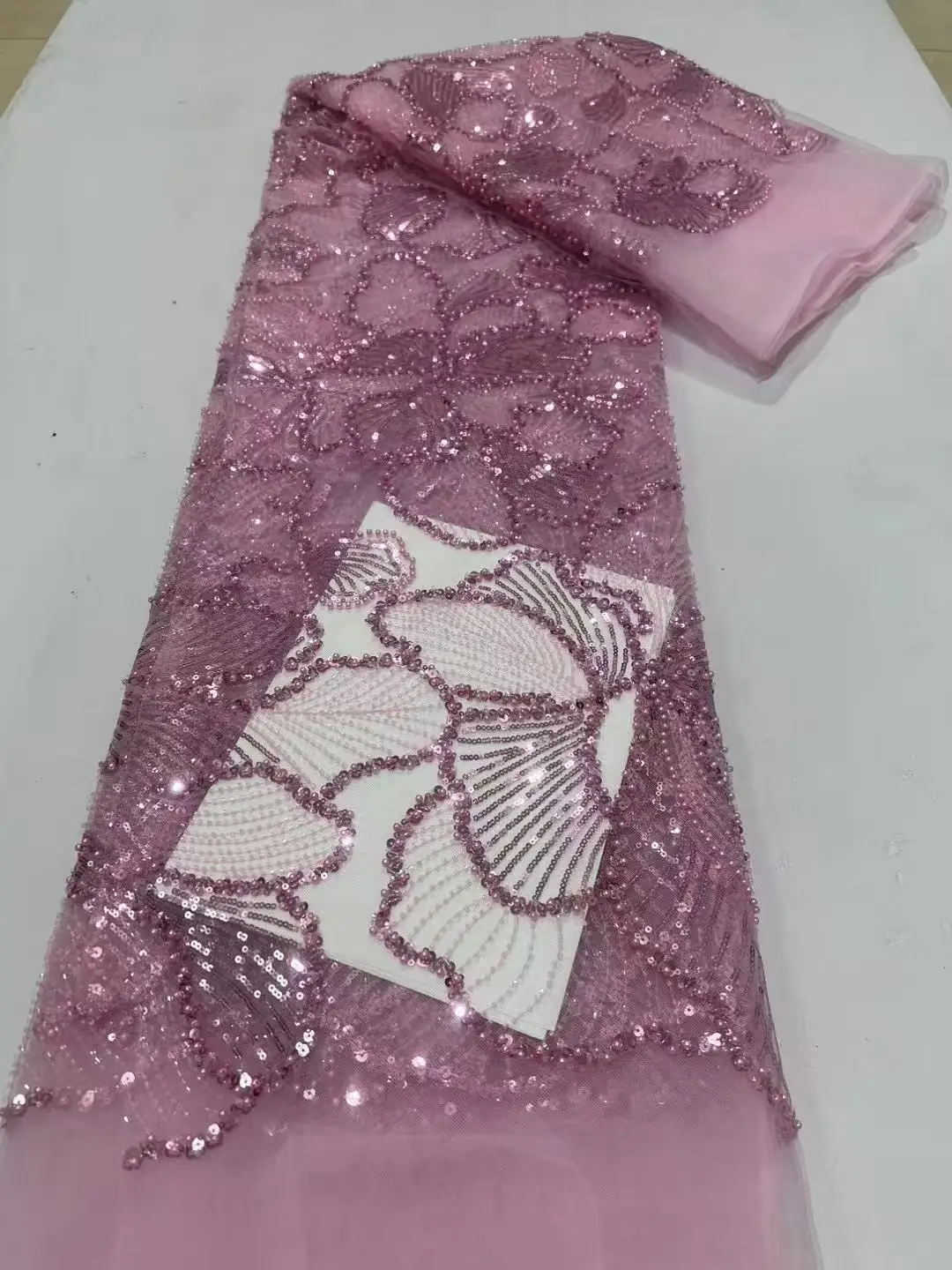 

Luxury Beads Mesh Lace Fabrics Pink Lace Nigerian African Tulle 2025 French Tulle Sequins Net Laces for Women Evening Dresses