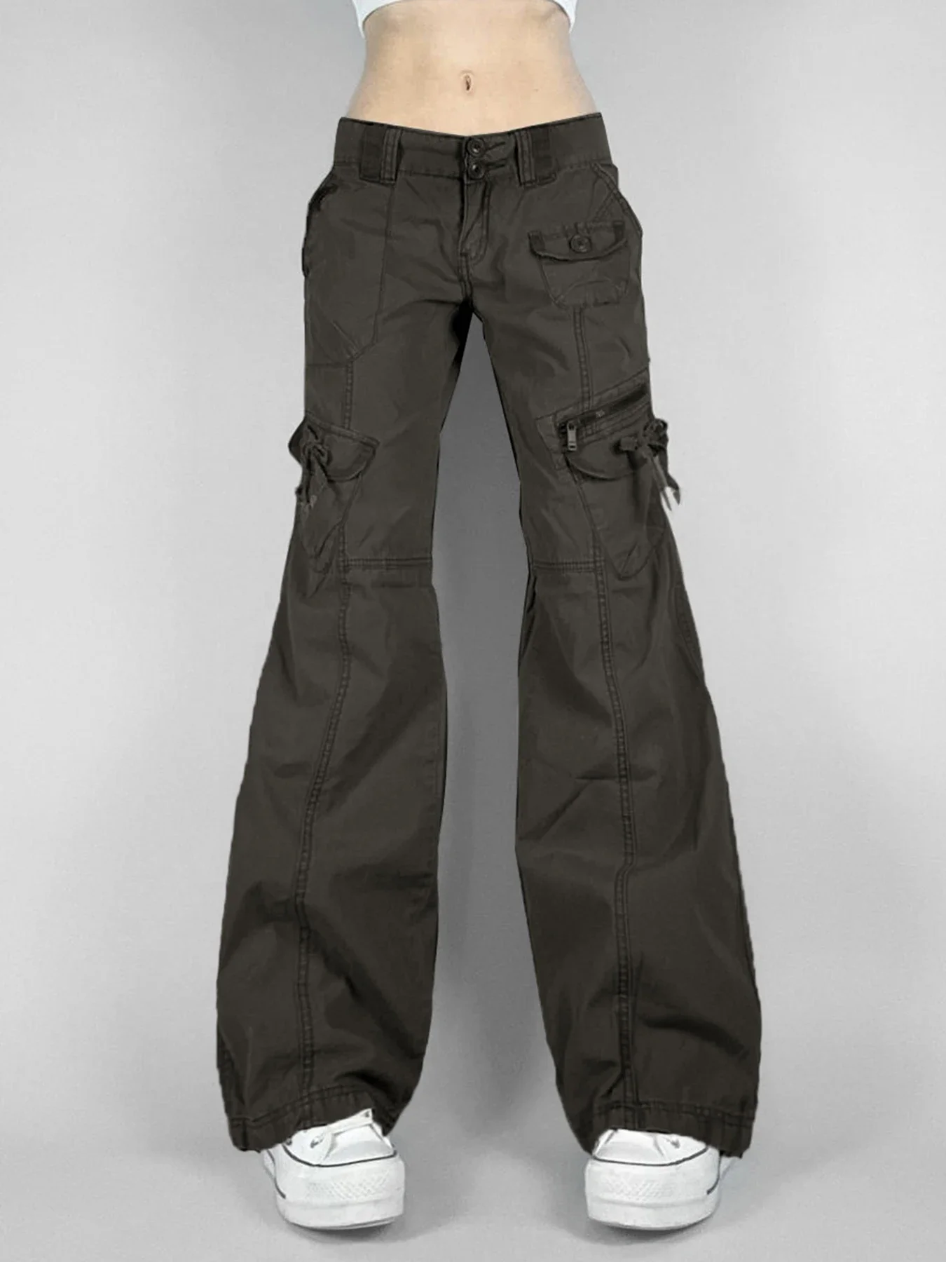 Distressed Retro Low Rise Jeans Vintage 2000s Low Rise Baggy Pockets Stitching Cargo Pants Streetwear Y2k Denim Trousers