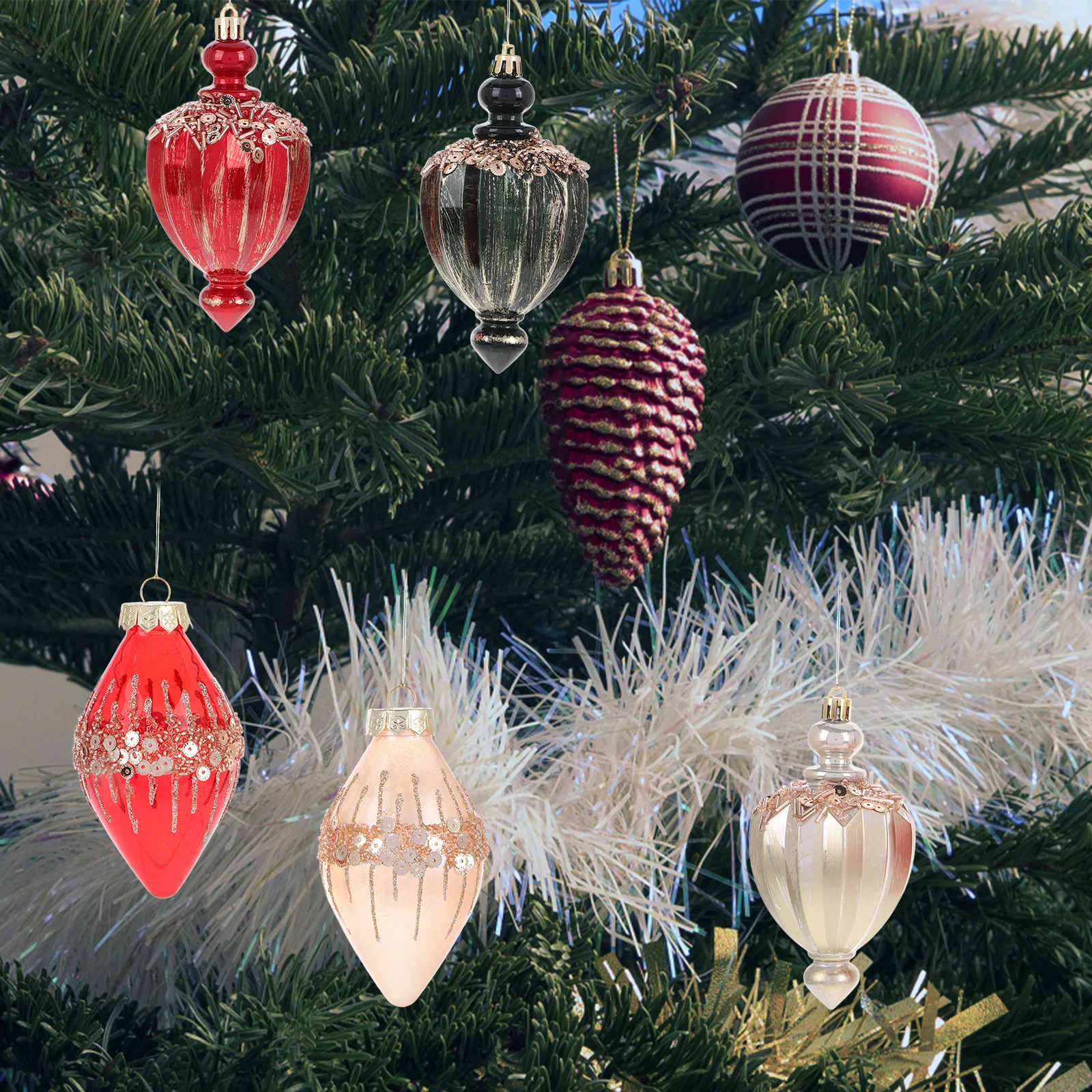 

5Pcs Unique Water Drop Spiral Christmas Ornaments Xmas Tree Hanging Holiday Decor Plastic Festive Decorations Christmas Pendants