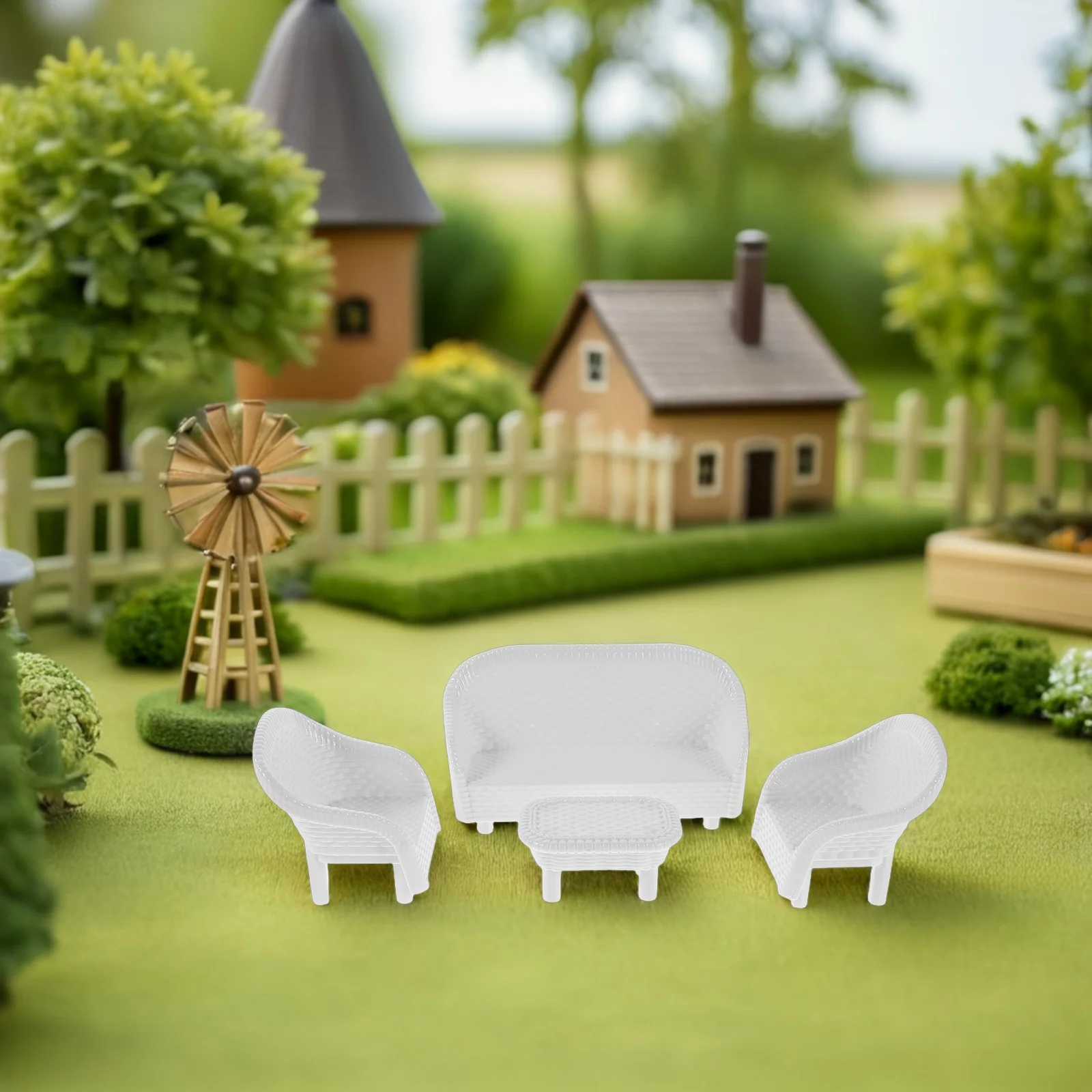 3Sets Miniature Dollhouse Furniture Plastic White Sofa Chair for Creative Pretend Play Fairy Garden Sand Table Setup