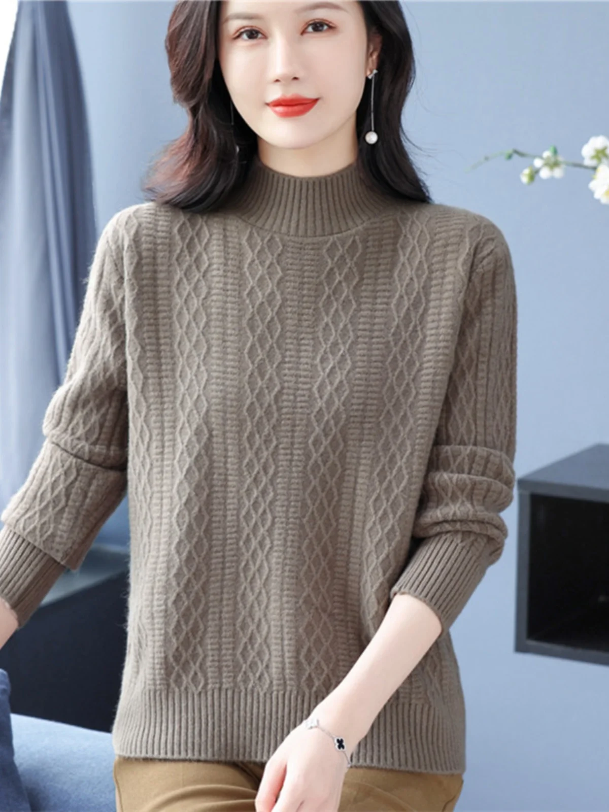 

Женский вязаный свитер с высоким воротником, свободный, осенне-зимний, модный, базовый слой, внутренняя одежда