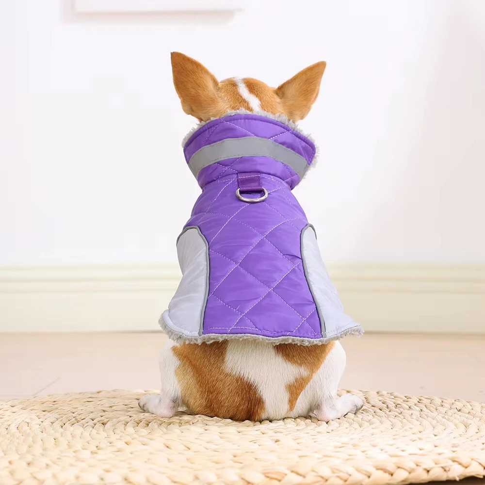 Reflective Dog Jacket Fleece Lined Warm Winter Pet Clothes Adjustable Hook Loop Coat for Small Medium Dogs French Bulldog Pug