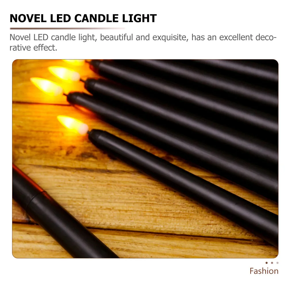 

12pcs Black LED Taper Candles Flameless Operated Flickering Lamps Christmas Decorative Party Favor