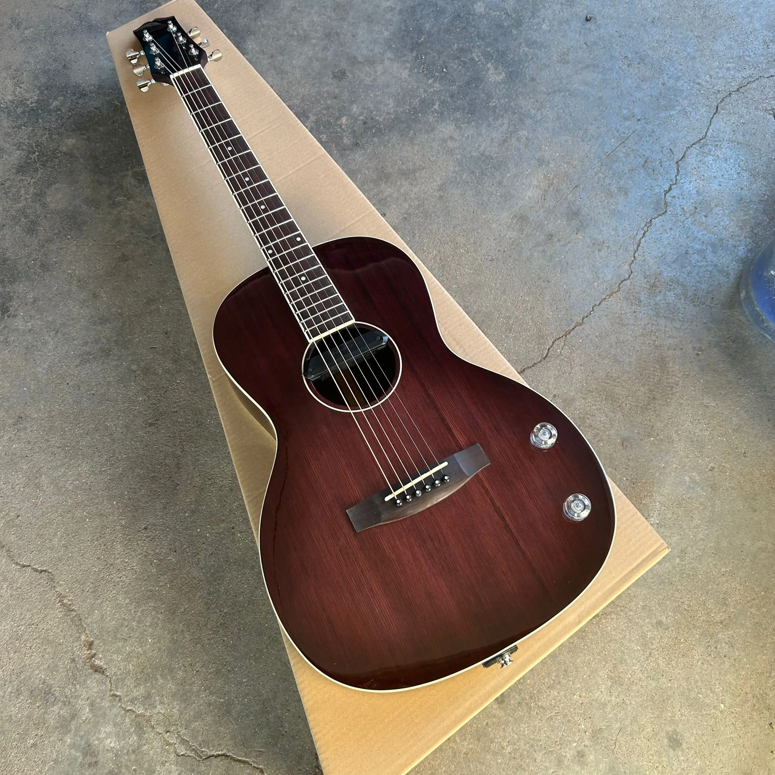 

38 inch Spruce mahogany single acoustic guitar, OM type, purple, with pickup electric box model, wholesale and retail