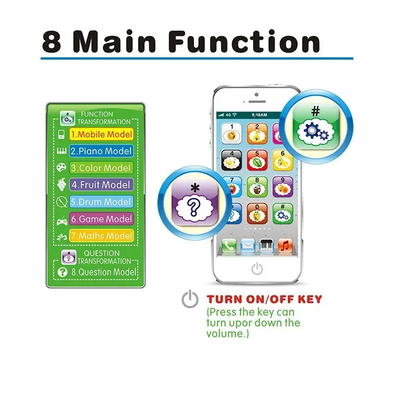 어린이 시뮬레이션 전화 아기 뮤지컬 조기 교육 장난감, 영어 학습 핸드폰, 빛 소리 모바일 보컬 장난감