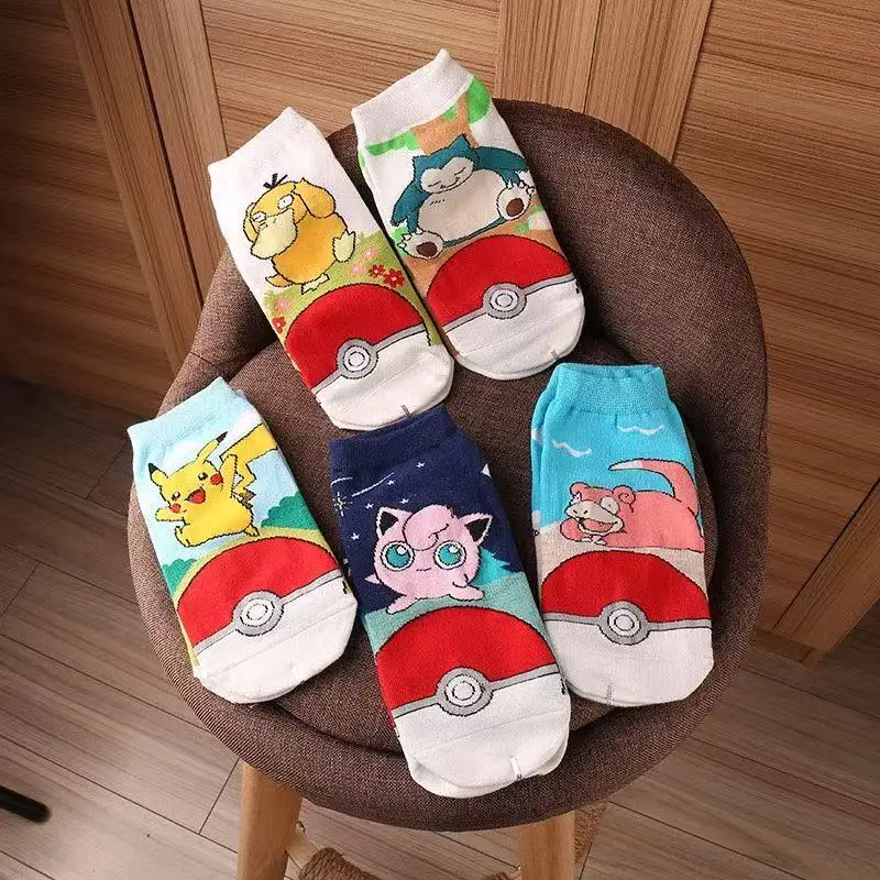 5 Paar neue, modische Pokémon-Cartoon-Baumwollsocken für Paare, bequeme und lässige Anime-Bootssocken – Detail 3