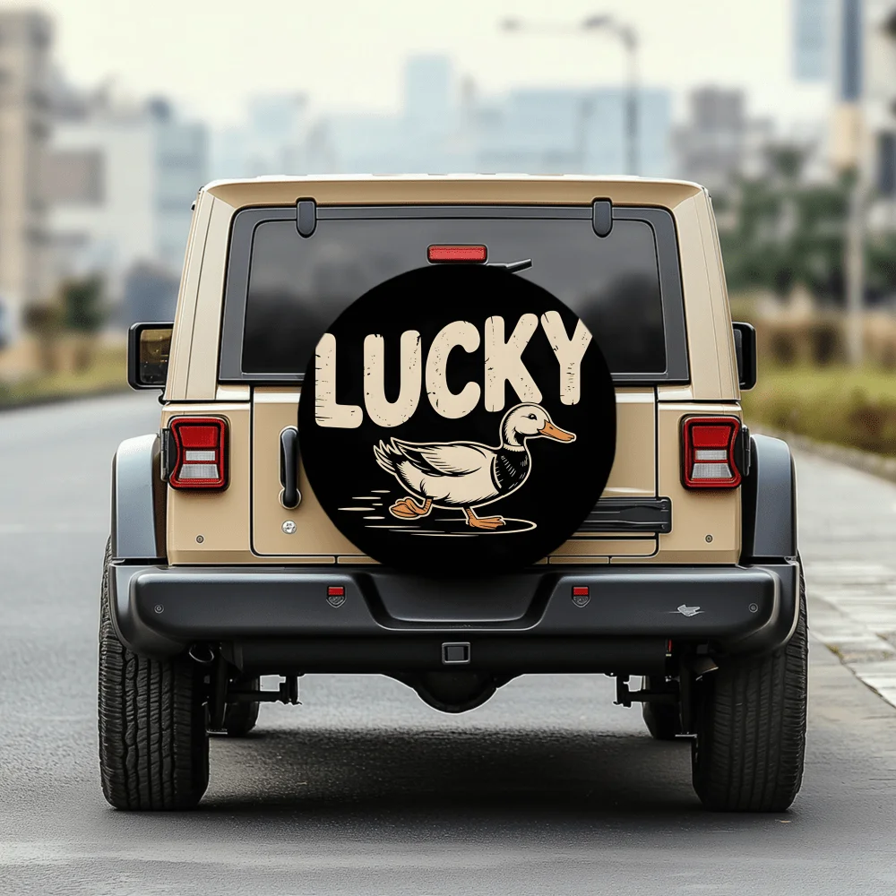 Lucky Duck Pattern 30/34 Inch Multi-Functional Tire Cover, Suitable For Jeeps, Trailers, RVs, SUVs, Trucks, Campers, And Various