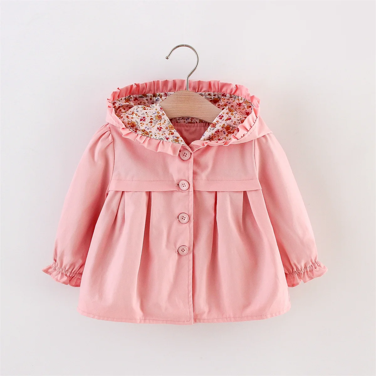 Spring and Autumn Baby Windbreaker Coat Girls\' Solid Color Hooded Beautiful Jacket Children\'s Windproof Loose Clothing