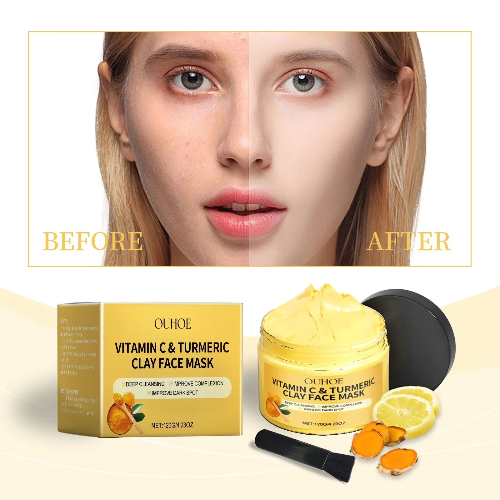 Vitamin C Turmeric Mud Film Brighten Skin Tone Improve Dullness Moisturize The Skin Gentle Non Irritating Face Clean Products