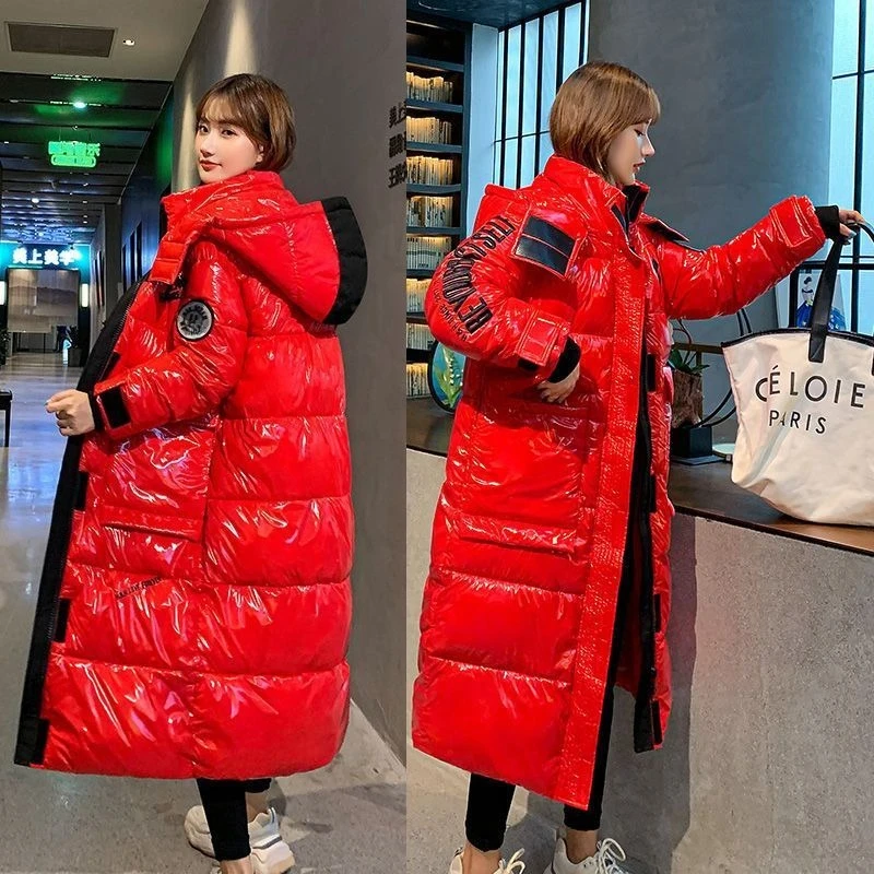 winter clothes jackets Glossy down cotton clothes new women's medium and long styles over the knee loose and enlarged thickened