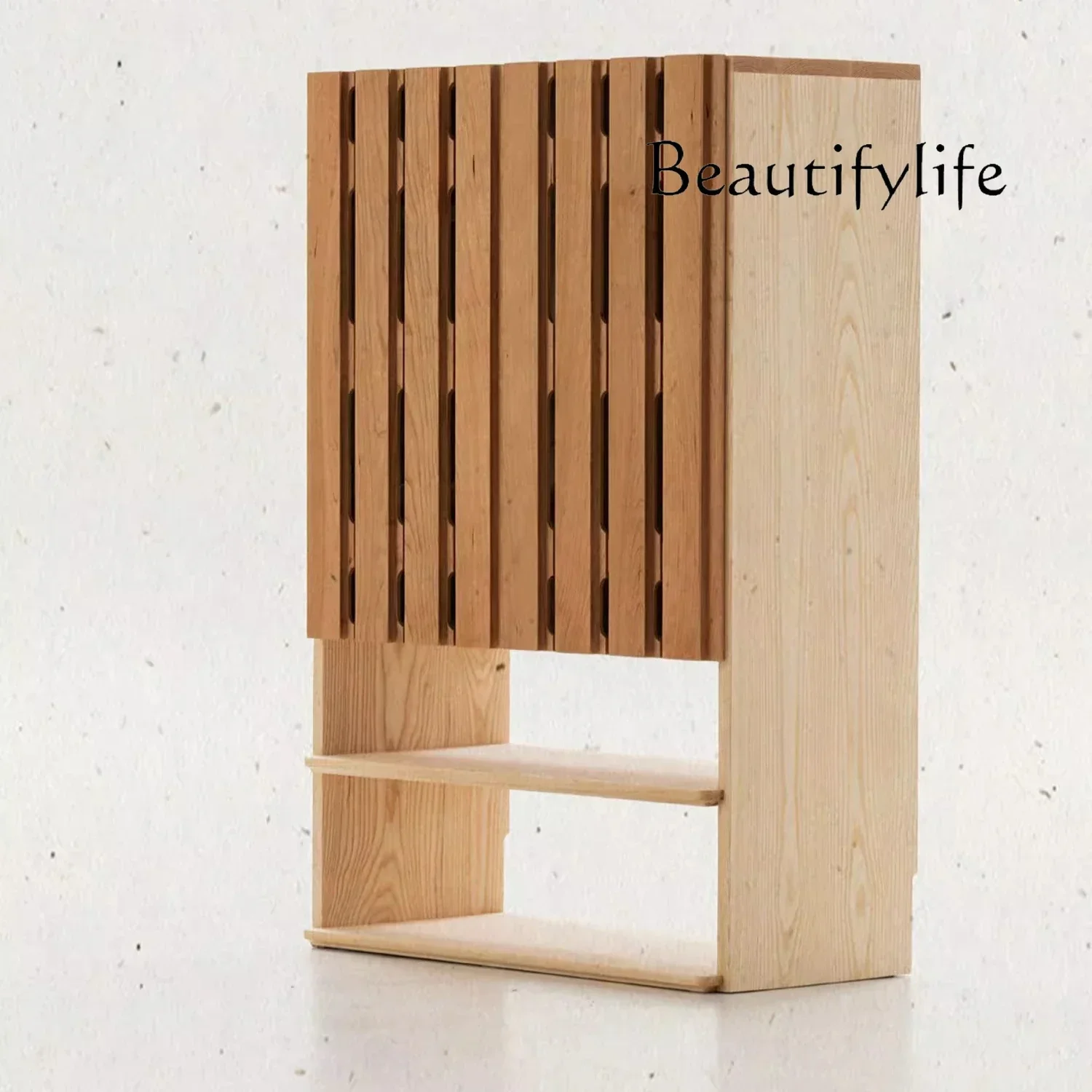T10 Grille Shoe Cabinet Entrance Foyer Cabinet Solid Wood Furniture Breathable Design Japanese Nordic Wabi-sandy Wind Simple