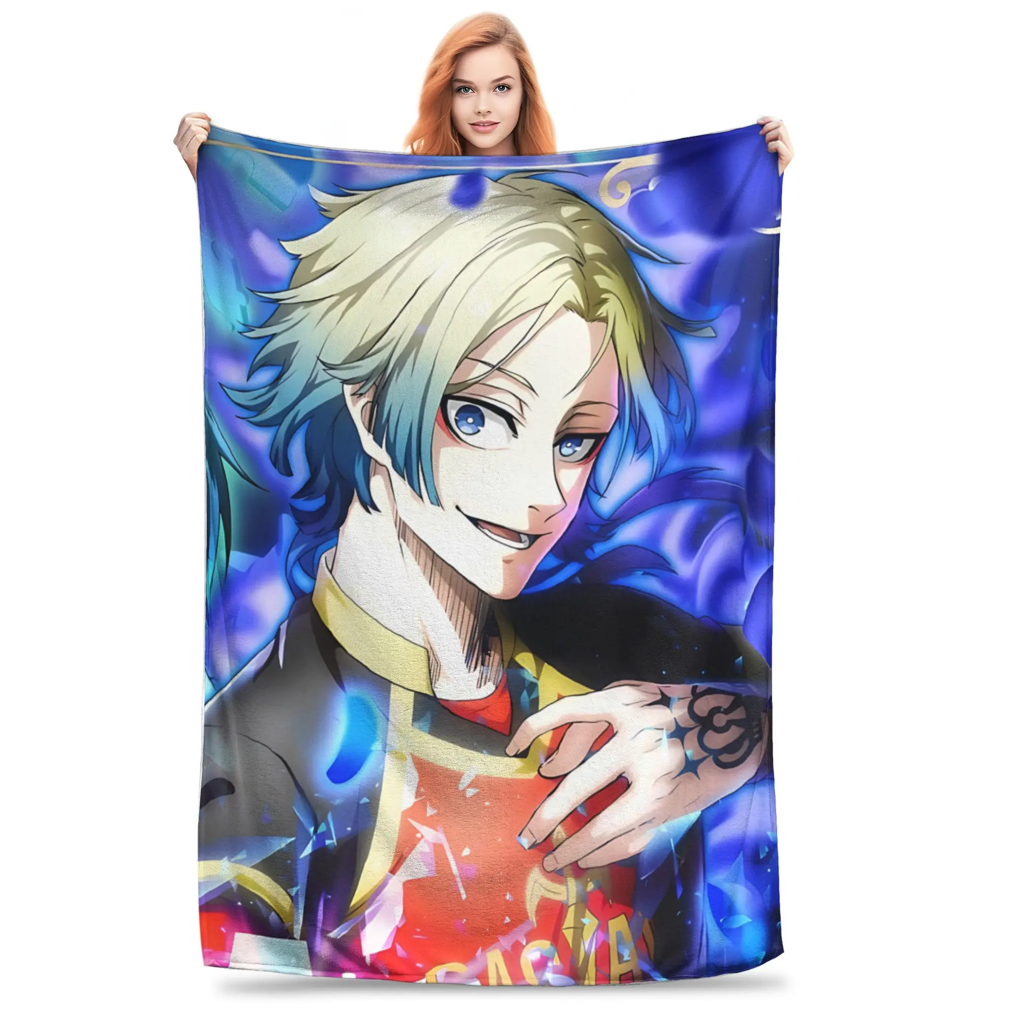 1PC home Cutecore Blue Lock Football Anime  Blanket Super Cosy Plush Home Living Room Sofa halloween