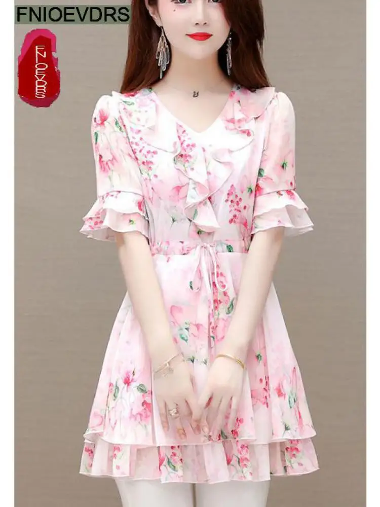 Romantic Ruffles Cute Shirts Blouses 2022 Woman Summer Flare Sleeve Pink Yellow A Line Belly Design Tunic Peplum Tops
