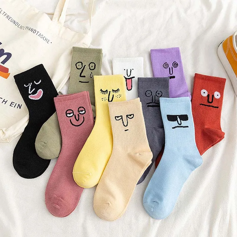 

Korea Funky Harajuku Trend Women Socks Colorful Funny Expression Socks Girl Kawaii Cartoon Socks Unisex Surprise Mid Socks