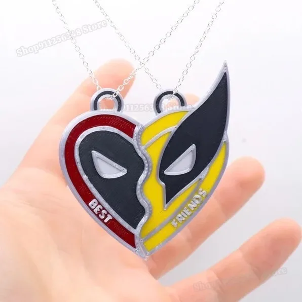 2024 New Movie Deadpool & Wolverine Necklace Marvels Superhero Figure Pendants Love Heart Combination for Best Friends Jewelry