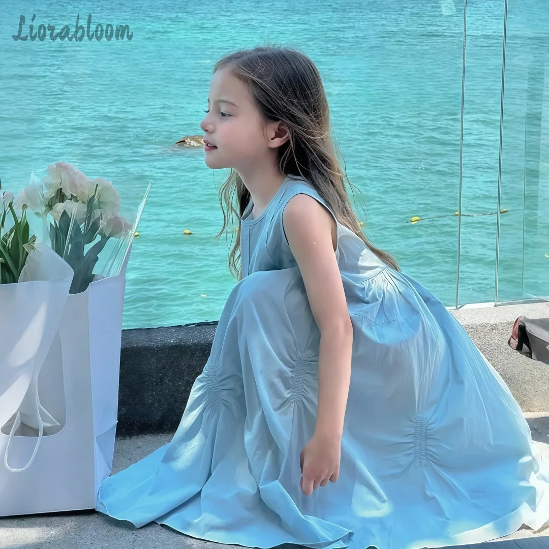 

Girls' Formal Wear Girls' Blue Dress Simple Maxi Dress Everyday Wear Flower Girl Attire Party Dress Wedding Outfit