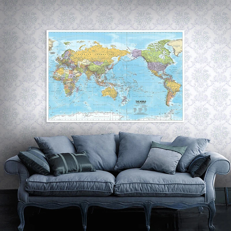 The World Map 150*100cm lukisan kanvas non-tenun cetakan pendidikan Poster seni dinding kantor dekorasi rumah