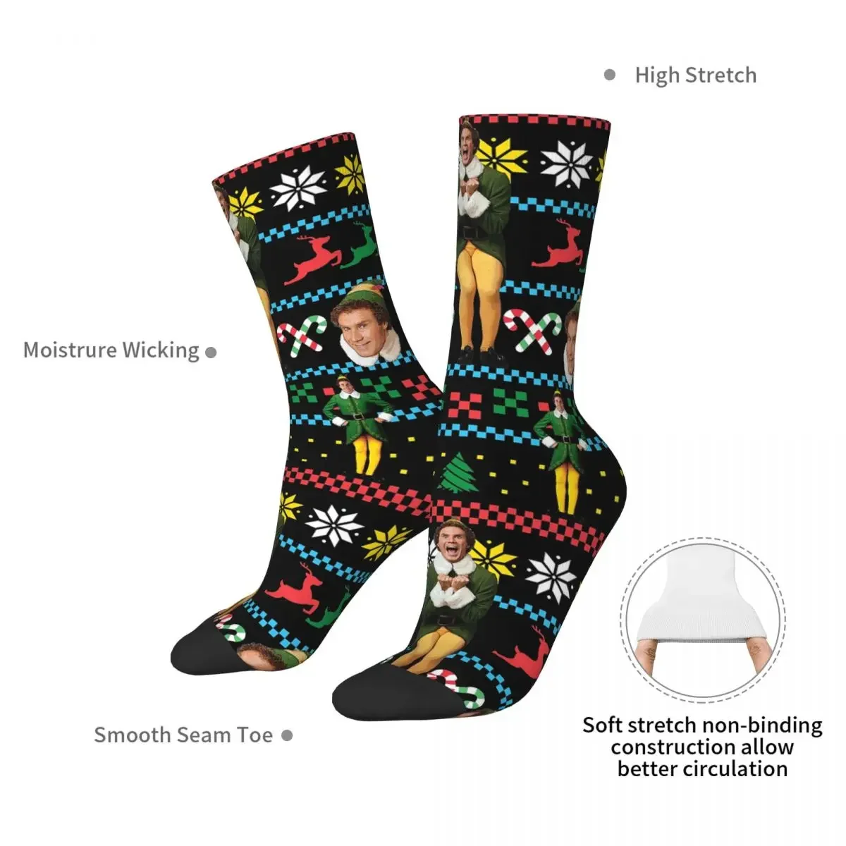 Buddy The Elf Ugly Christmas Sweater Xmas Movie Will Ferrell Socks Harajuku Stockings All Season Long Socks for Unisex Gifts