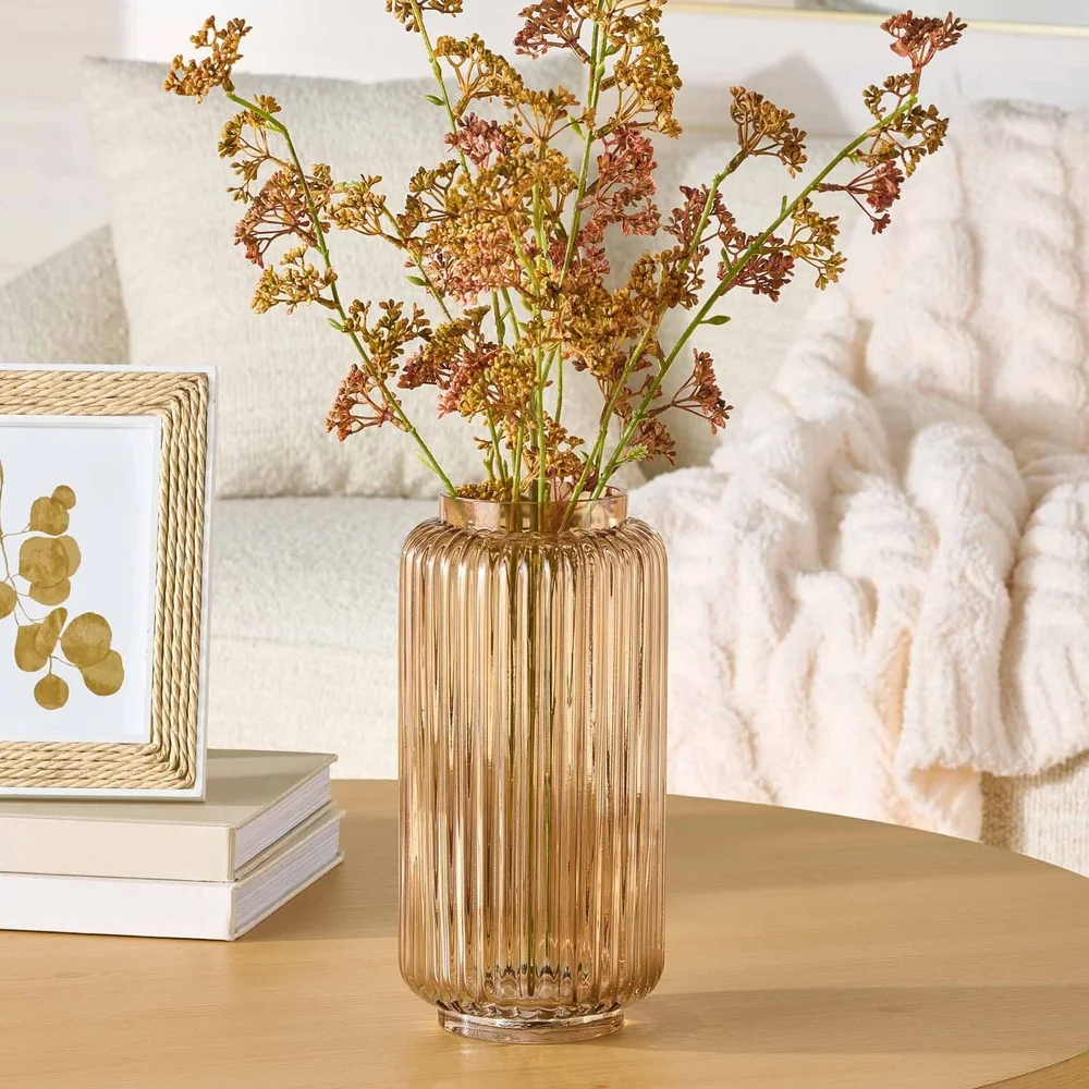 Ribbed Glass Cylinder Vase – 10" Decorative Floral Holder 6