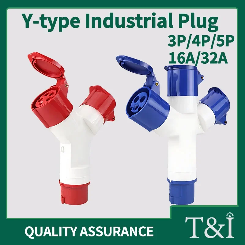 

Three-Way Y-Type Industrial Plug Socket:Waterproof Connector for 16A/32A Wiring with 3P4P5P and 220V380V Three-Phase Electricity