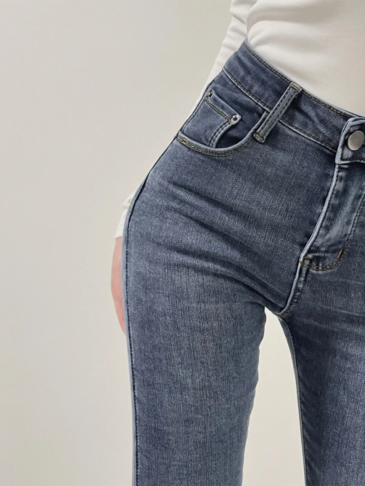 

Джинсы женские стрейч из хлопка с высокой талией, облегающие, на флисовой подкладке, универсальные, теплые, корректирующие фигуру, повседневные, темный цвет