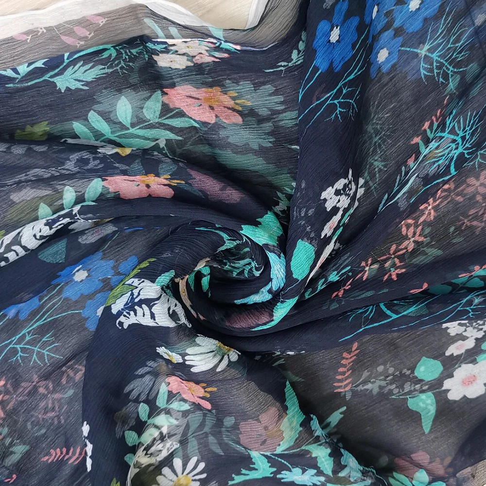 1 meter X 1.32 meter Retro Floral Silk Georgette Wrinkled Fabric Natural Silk Crinkled Chiffon