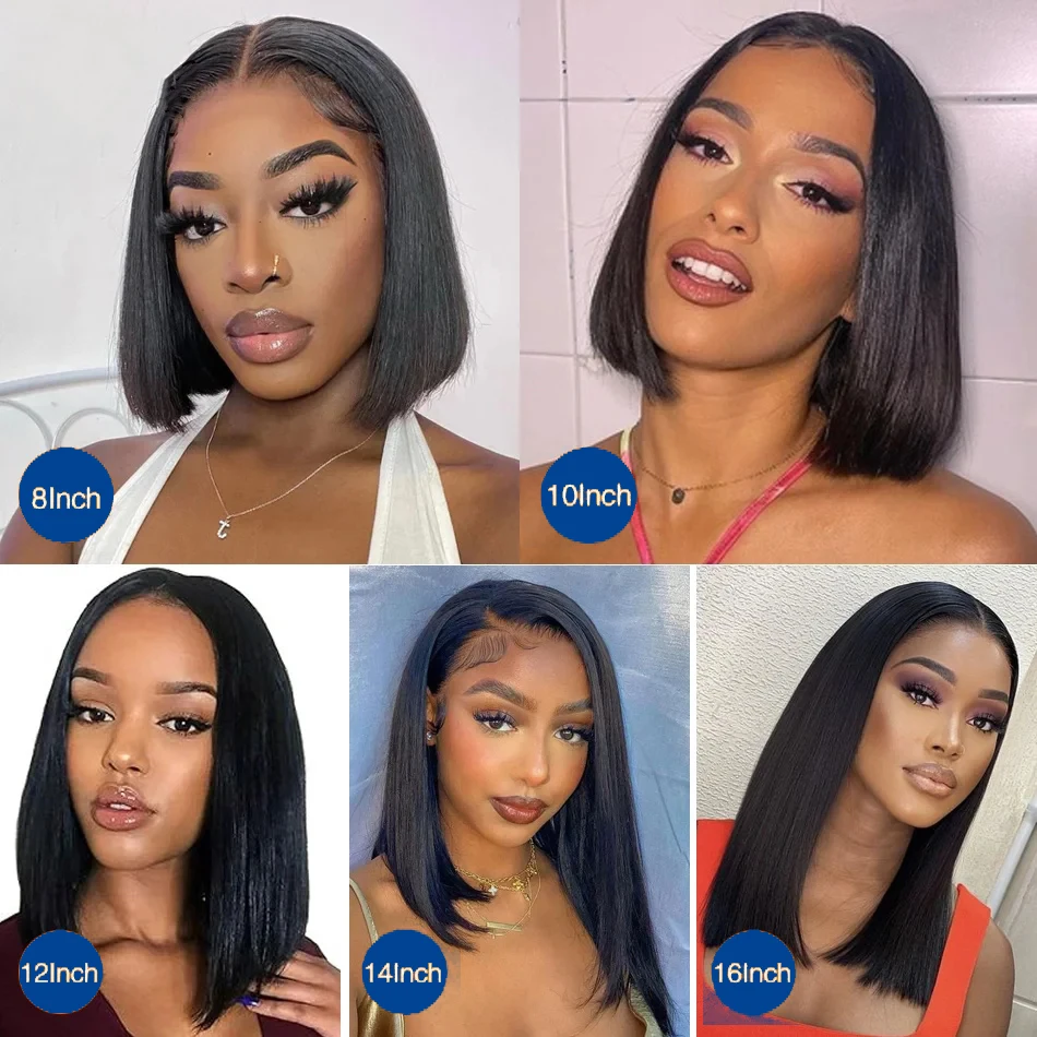 Bone Straight Short Bob Wigs Human Hair Pre Plucked Transparent Lace 13x4 Lace Front Human Hair Wig Brazilian Hair For Woman