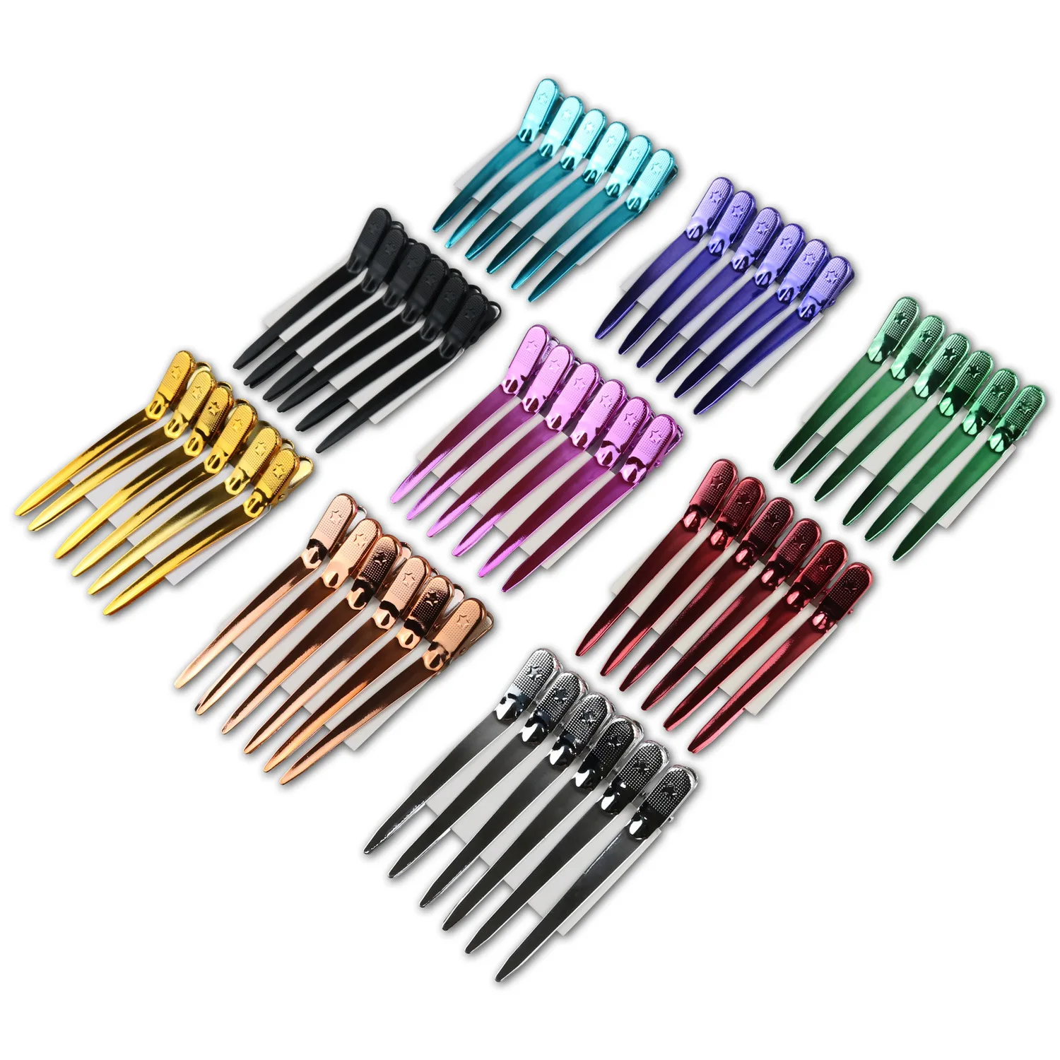 

Factory Direct Stainless Steel Hair Clips, Colored Duckbill & Flat Clips for Salon Styling & Bangs Positioning