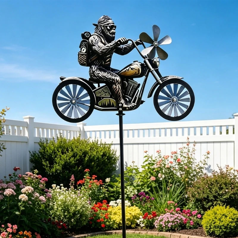 A2BB Eye Catching Unique Iron On Motorcycle Windmill Decoration Ornament Perfect For Gardens And Yard Backyard Landscape