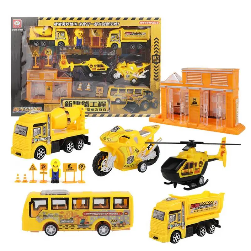 Pull Back Cars For Kids 13pcs Friction Powered Die-Cast Cars For Toddler Die-cast Construction Vehicle Toys Set Truck Airplane