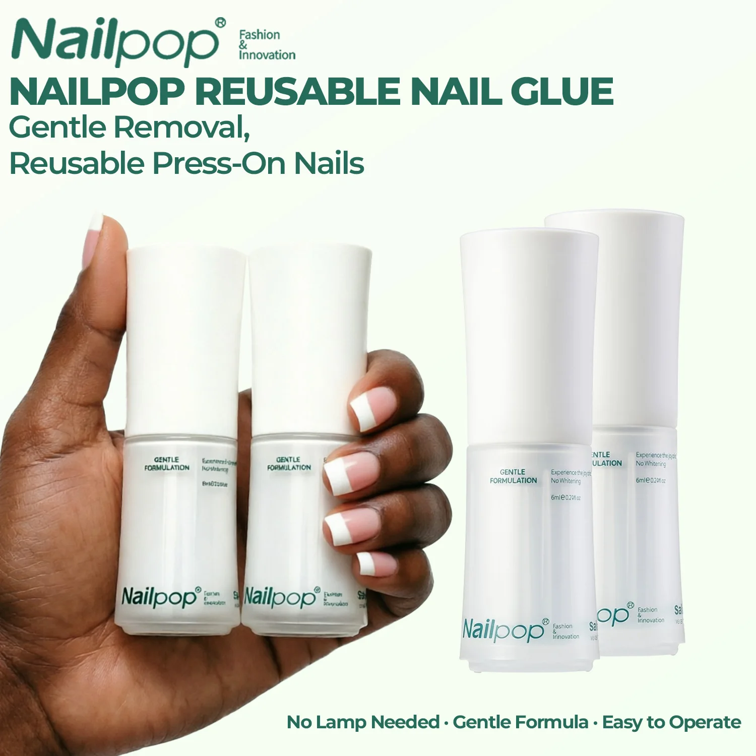 

Nailpop Professional Salon Nail Glue SafeDry Eco Clear Strong Hold Non Whitening Gentle Low Irritation Flexible Bond Home 1/2pc