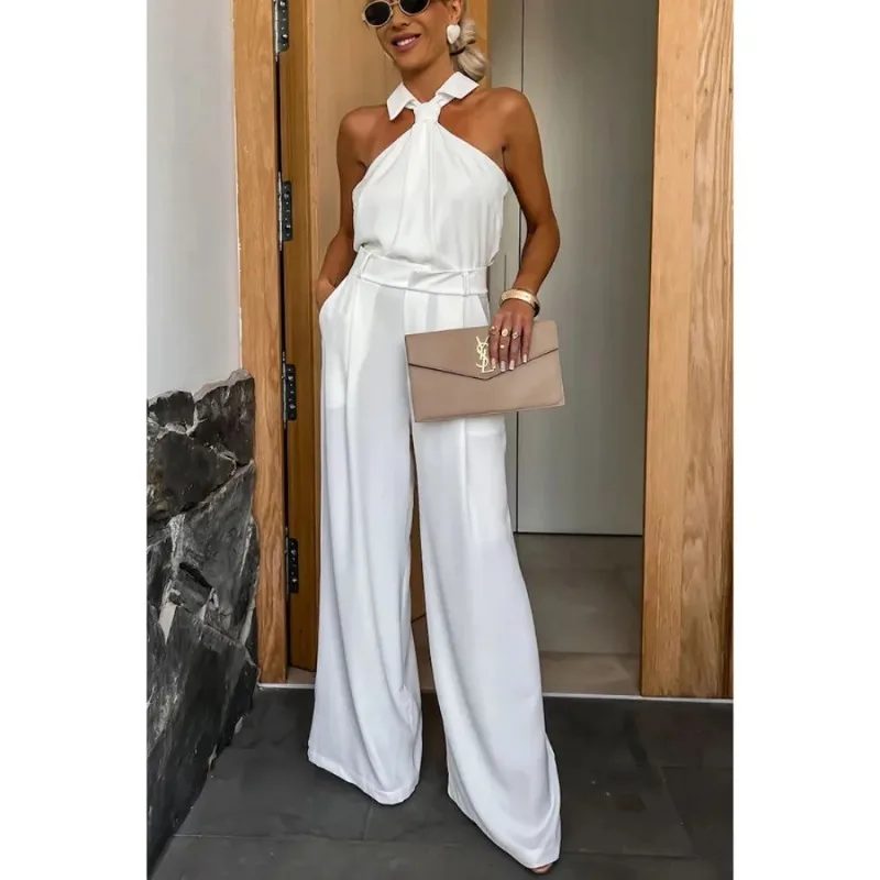 New Spring/Summer Hanging Neck Casual Pockets Sleeveless Jumpsuit Loose Vacation Multicolor Halter Jumpsuit Woman