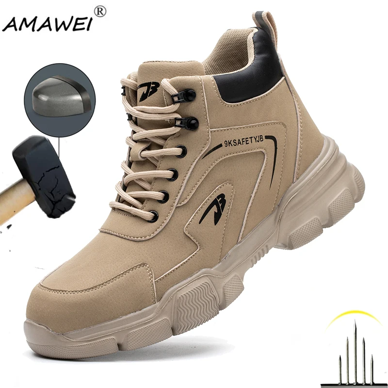 

Men Work Shoes Safety Boots Anti-smash Anti-stab Sneakers Steel Toe Shoes Male Work Boot Indestructibl slip and oil resistant