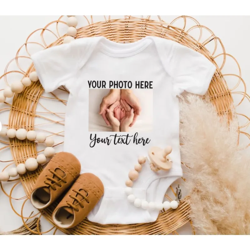 Custom Photo Baby Bodysuit with Happy Birthday Text, Personalized Picture Onesie for 1st Birthday Photoshoot,Soft Cotton Romper 6