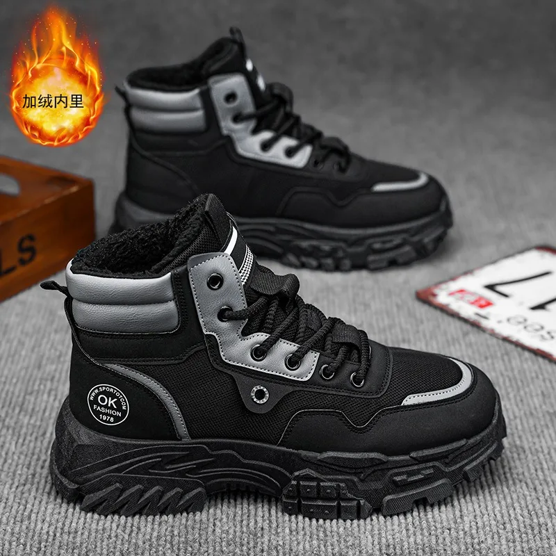 2026 Mens Boots Leather Shoes Platform Boots for Men Outdoor Sneakers Motorcycle Ankle Boots Male Work Boot Casual Hiking Shoes