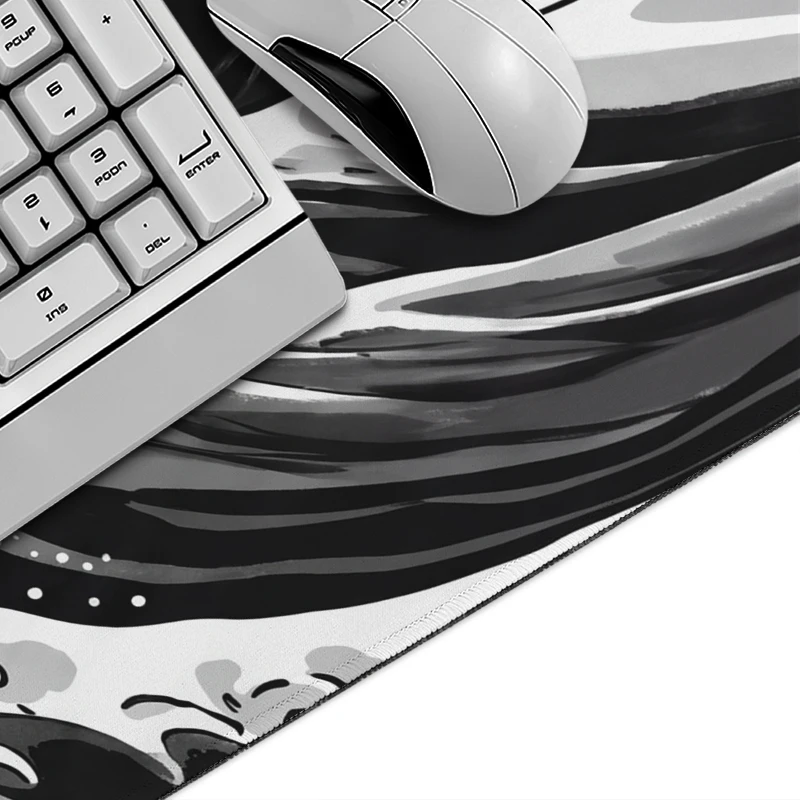 Mouse Pad Black And White Ukiyo-e Wave Gamer printon demand Computer Mousepad XXL Mechanical Keyboard Pad Computer Table Mat