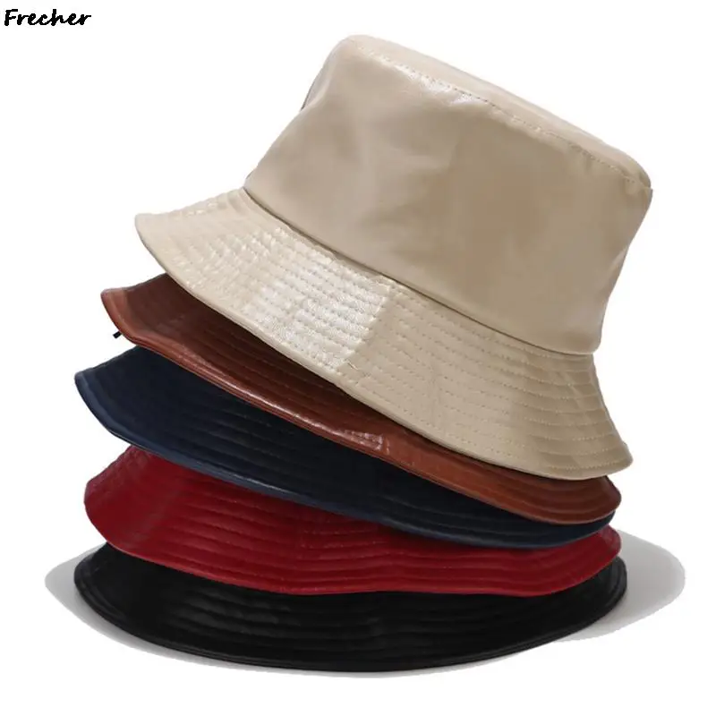 Women Leather Bucket Hats Waterproof Rain Hat Autumn Fashion Fishermen Cap Ladies Leisure Chapeau Hats Office Party Casquette