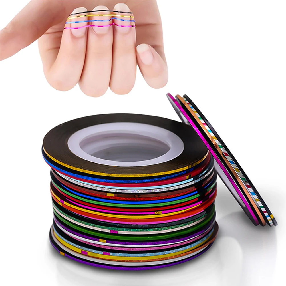 

42pcs Striping 32 Colors Assorted Sticker With Dispenser Self-Adhesive For Uv Gel Acrylic Halloween Christmas Party Tape Line