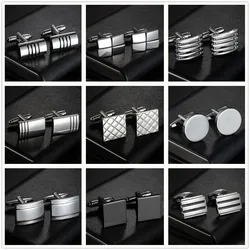 Top Quality Luxury Men's Shirt Cufflinks French Button Grid Stripes Custom Formal Wedding Bridegroom Suit Sleeve Jewelry