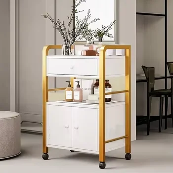 

Modern Luxury Metal 4-Wheel Beauty Salon Storage Cart for Nail Art Tools Multifunctional Movable Salon Trolley Living Room Use