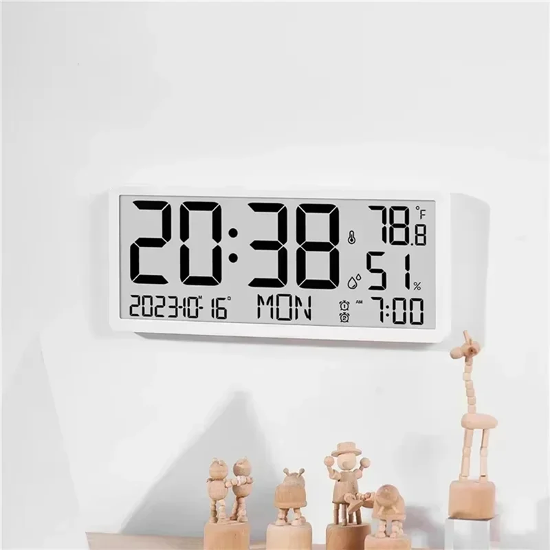 

ABUH-Battery Powered LCD Digital Electronic Awaken Clock Temperature Humidity Date Time Display Desktop &Wall Hanging Clock