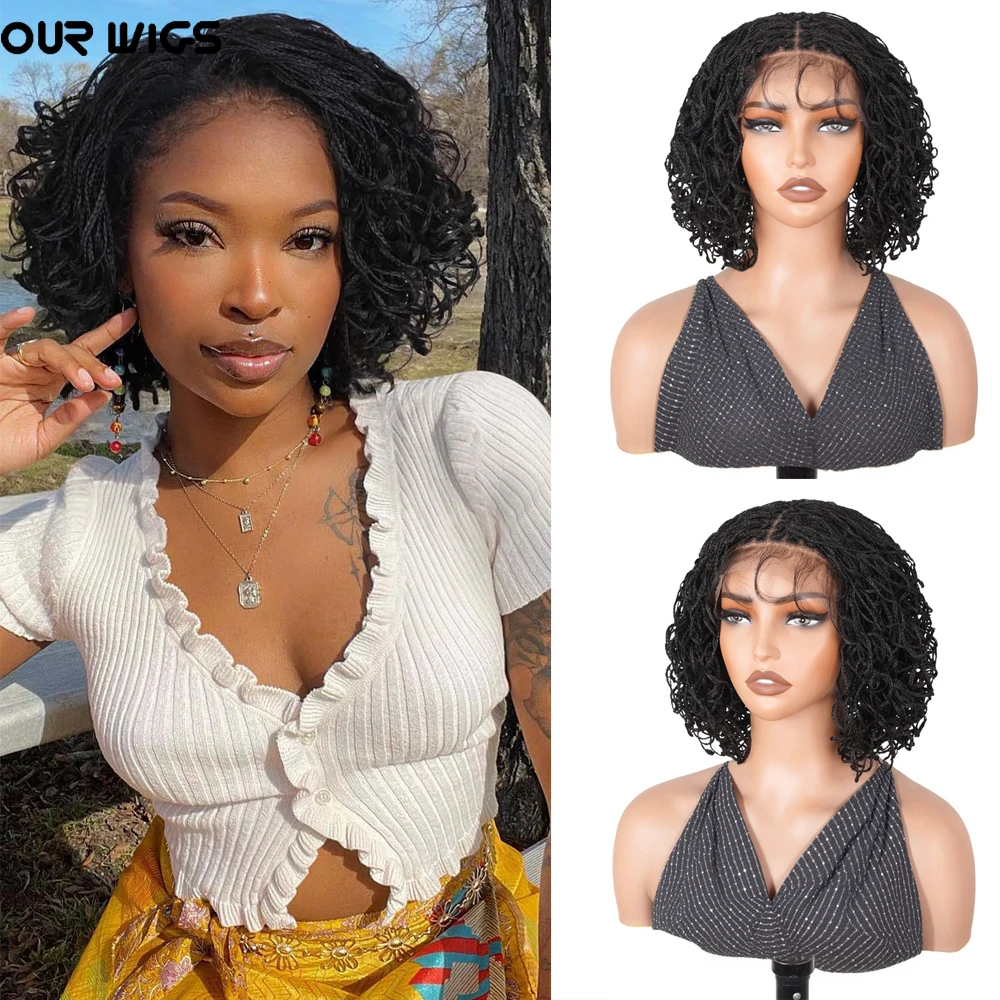 

Парик с вьющимися косами Боб, двойной полный кружевной вьющийся парик с микро-коробкой, плетеный парик с детскими волосами, предварительно выщипанный, без узлов, кружевной парик для женщин