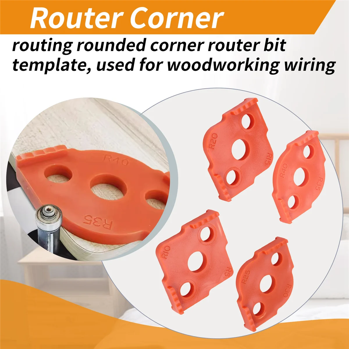 #416P 4Pcs Woodworking Router Corner Radius Templates Orange (Orange)